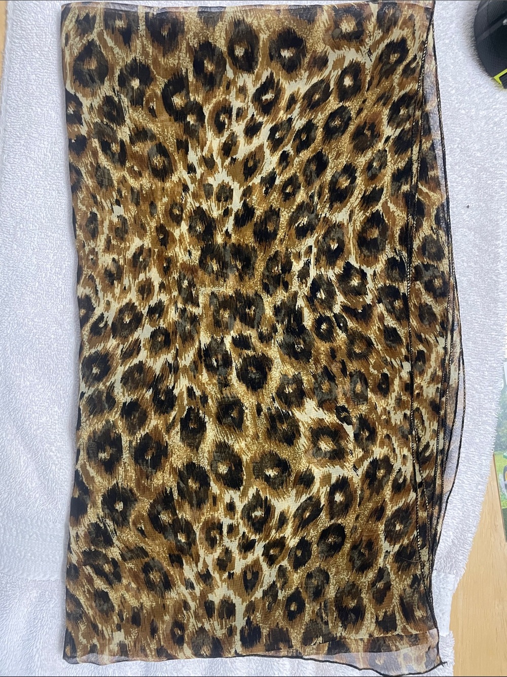 Leopard Print Sheer Scarf - Brown and Black 70x15-1/2